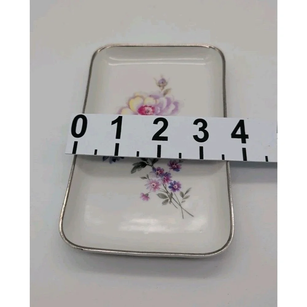Vtg Guillen Madrid Floral Vanity Tray Silver Rim Rose Dianthus